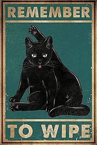 Гроздобер калај знак кафе мачки печати Запомнете да избришете црна мачка метална постер Loveубов мачки метални постер мачки постери
