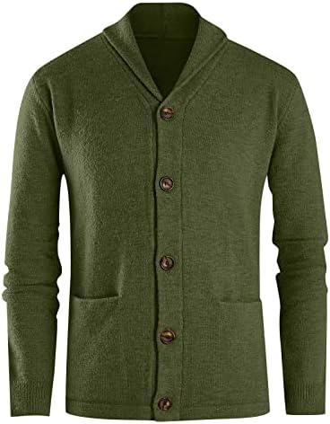 Менс џемпер Зимски моден шал јака копче за кардиган џемпер обичен долг ракав со цврста боја плетење палто