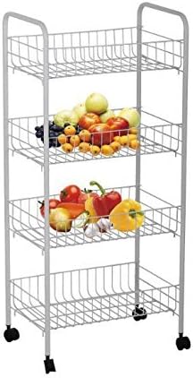 Решетка за складирање на тркалање од 4 нивоа, количка за кујна, канцеларија или алишта