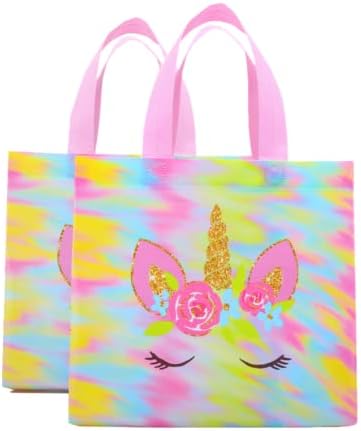 Убав избор шарени торби за подароци со еднорог, еднорог забава Гуди Кенди торби со рачка за материјали за роденденска забава со