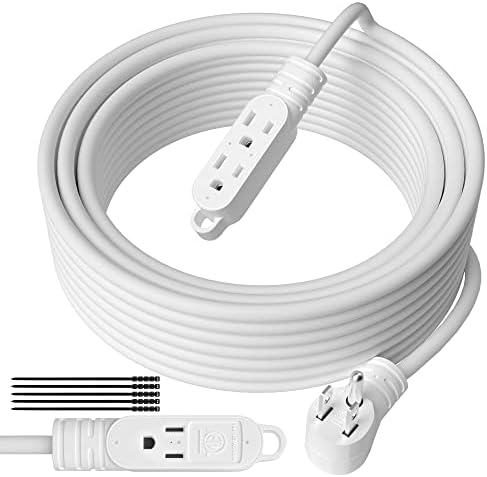 3 кабел за продолжување на пронг со повеќе места 4 стапки со тешка моќна моќност, аголен приклучок, жица 16awg, наведена ETL, лента за напојување, сплитер на енергија, бел