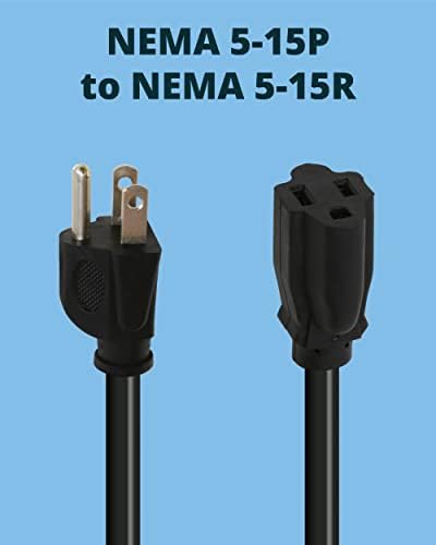 Кабел за продолжување на моќноста на Lightkiwi 3ft, 12-пакет, 16awg SJTW краток кабел за продолжување, 13A 125V 1625W, 3 кабел за напојување, NEMA 5-15P до NEMA 5-15R, црна, UL наведена