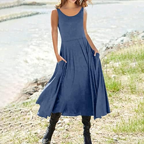 Требин женски моден летен летен солидна боја со кратки ракави џеб фустан за џеб