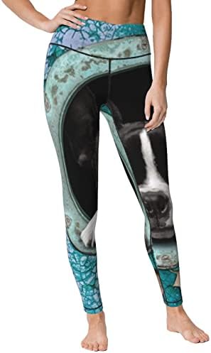 Симпатични женски јога панталони за бостон териер, хеланки со високи половини, слаби панталони