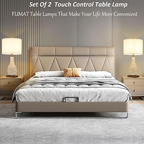 Fumat маса за ламба за спална соба од 2, UL Control Control 3 Way Dimmable модерна ноќна ламба со ткаенина сенка на ламби за маса за дневна соба