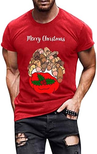 Zddo Божиќни кратки ракави маици за мажи, грда Божиќ за печатење костуми Смешни графички тренинзи тенок фит-врвови за него нејзиниот смешен темно