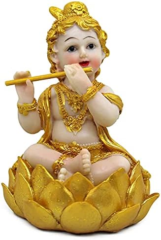 Врзани панделки Кришна статуа Хинду -бога смола статуа | 5 x 3 инчи | Декоративно шоу за декорацијата на идол на Кришна за декорација