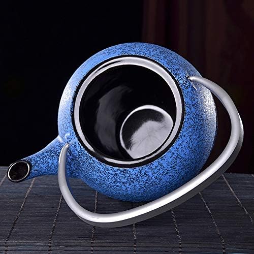 Ironелезен чај котел 14x15cm Ironелезен чајник со инфузер од не'рѓосувачки челик, чајници за дизајн на јапонски стил, PIBM, сина боја