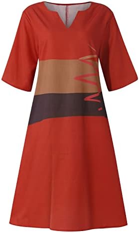 Fragarn Секси костуми за жени, женски летен ретро печатење V-врат со кратки ракави обичен фустан