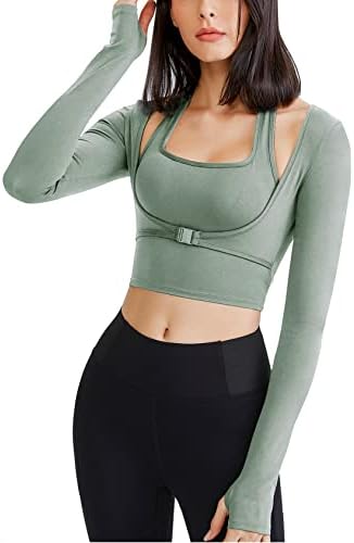 Gihuo долги ракави исечени јога врвови за спортски маички врвови маица за жени тренинг