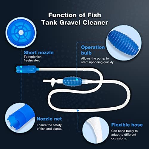 КОТТО Аквариум резервоар за риби чисти алатки, 6 во 1 прилагодлив комплет за чистење и резервоар за риби чистач за чистење сифон