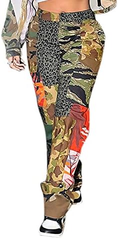 Женски камо карго со високи половини камуфлажа во боја на фармерки со џебови со џебови
