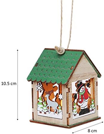 Амосфун осветли Божиќна дрвена куќа украс Минијатурно божиќно село виси приврзок декоративна ламба за материјали за Божиќ