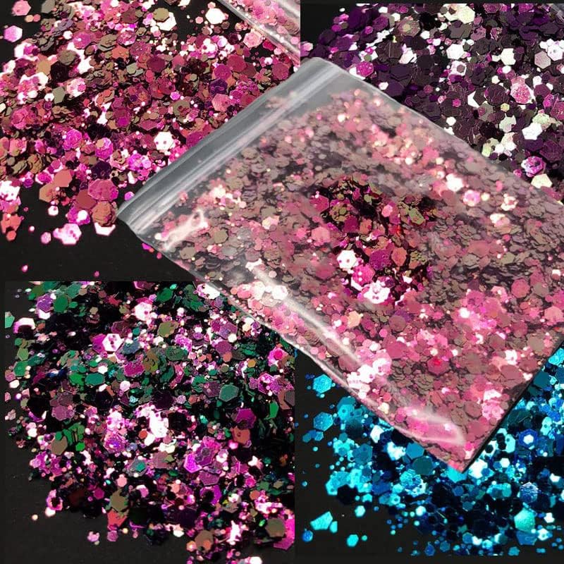 50g Chunky Hex Glitter Mix - Nail Art Chameleon 12 Colly Collection Glitter for Acrylic & Gel, Chameleon05