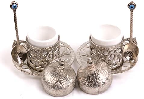 Херакрафт Антички сребрена боја Турски производител на кафе што служи сет за подароци - сет од 8 со 6 мл кафе еспресо млеко тенџере