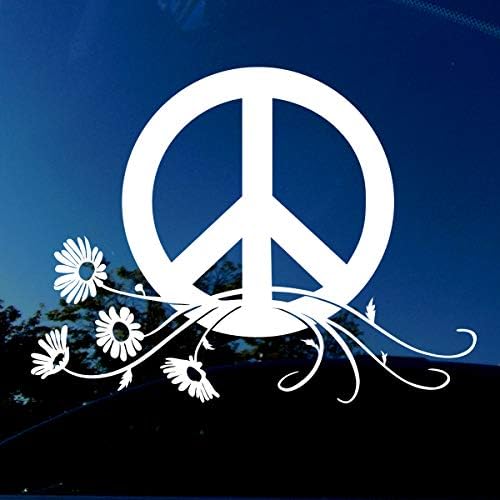Налепница за симбол за знак за мировни декорации на налепница - голема големина 7 x 5,3 инч - мировна цветна сила маргаритка