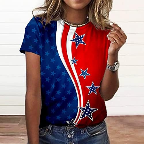 Женска маица американско знаме на врвот на Денот на независноста на Денот на независноста О-вратот кошула со кратки ракави лето патриотска
