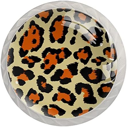 Копчиња за тркалезни кабинети, кафеави копчиња за леопард, влечат рачки со стакло со стакло со завртки 4 парчиња 1,37 × 1,10in
