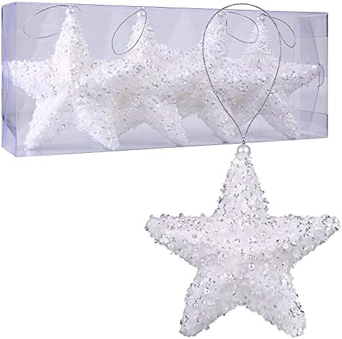 6 Божиќни украси со пет точки, 4 парчиња поставени бели Божиќни украси starвезда за Божиќни дрвја што висат украси, украси за одмор