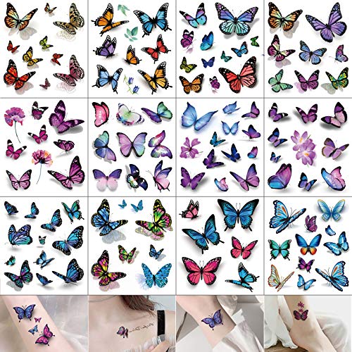 БЕШАРПИН 3д Пеперутка Привремени Тетоважи, 12 Листови Тетоважа Налепници За Жени Деца И Предмети Декорација
