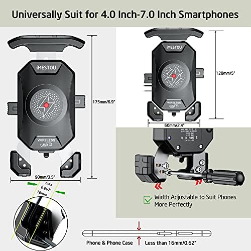 Моторцикл безжичен телефонски полнач за мотоцикл USB C 3.0 Држач на телефон QI 15W со жици/приклучување на USB приклучок за приклучок