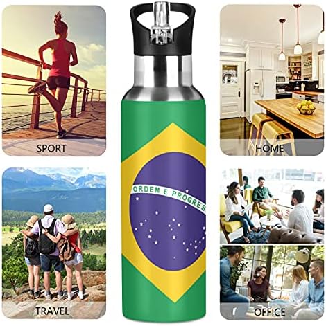 Tropicallife Бразилско знаме тема спортско шише со вода изолирано со слама, вакуум не'рѓосувачки челик шише шише колба за колба