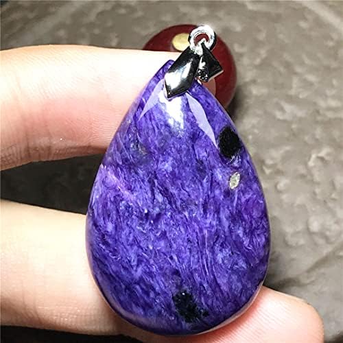 Природна пурпурна хароит кристална приврзова хароит камен накит за жени кои лекуваат подарок 34x23x8mm монистра сребрена вода капка