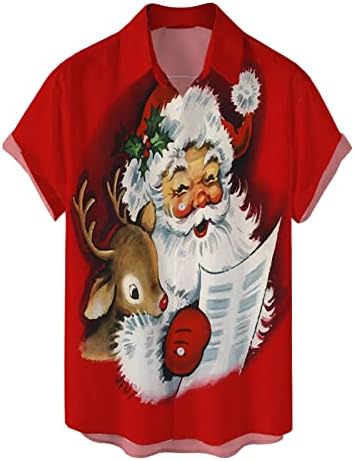 Вокачи Божиќно копче за мажи надолу со кошули Краток ракав Смешен Божиќ Дедо Мраз Хавајски кошула забава за куглање кошули