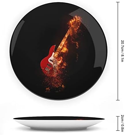 Епска рок бас гитара на оган Персонализирана коска Кина Прилагодени керамички декоративни плочи Домашна тркалезна плоча со држач за приказ 8инх