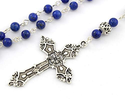 Протестантски Англикански Молитвени Мониста Со Сини Лапис Лазули Скапоцени камења И Сребрен Крст