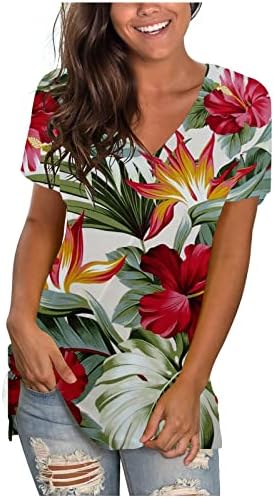 Есенска летна маица за блузи за жени со краток ракав 2023 облека Y2K VNECK Cotton Graphic Lounge Tshirt DM DM