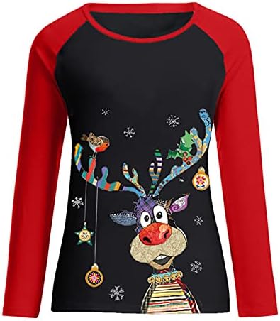 4zhuzi симпатичен Божиќен џемпер за жени Смешни животински ирваси печати кошули со долги ракави паѓаат новини Божиќни екипаки за џемпери