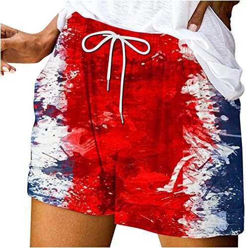 Шорцеви за Денот на независноста на OPLXUO за жени 4 -ти јули Американско знаме за печатење шорцеви за лабави лежерни шорцеви со џебови