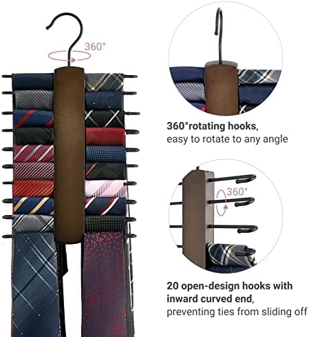 Mkono сет од 3, дрвена вратоврска решетка за ретро -вратоврска за складирање на ремени и организатор на 2 парчиња за плакари за плакарот