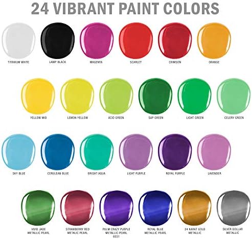 Соединетите американски уметнички снабдување професионалец 24 сет на бои на надворешна акрилна боја во шишиња од 2 унци, плус комплет за