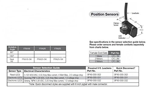 Fabco-Air 9P49-000-002 Reed LED сензор за ротациони активирачи на серија FRA, 5-120 VDC/VAC, 9 'жица водство
