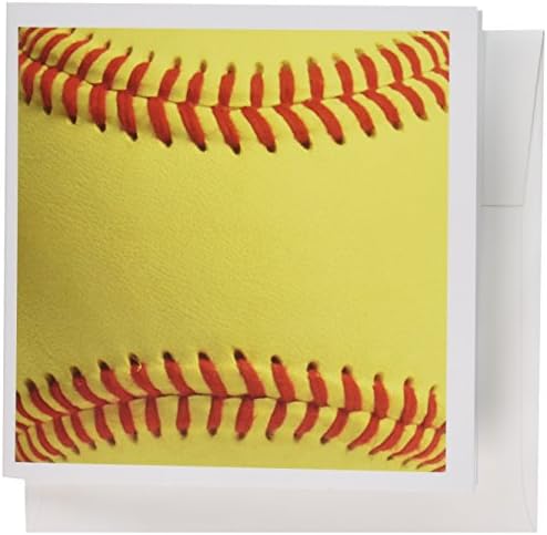 Печатење со блиска фотографија од 3drose Softball - Yellowолта и црвена мека топка за fansубителите на спортот - честитки, 6 x