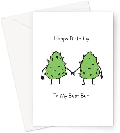 Среќен роденден на мојата најдобра честитка за пупки | Две пупки од канабис кои се држат за рака, роденденска картичка за марихуана