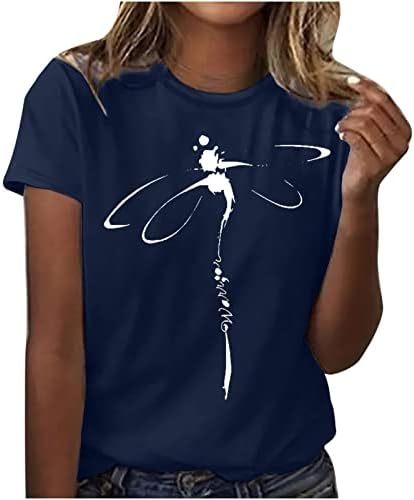 Женски летни маици со маици вратоврска боја каузални врвови на змеј за печатење маица со слатка слатка маичка за туники за вежбање јога блузи