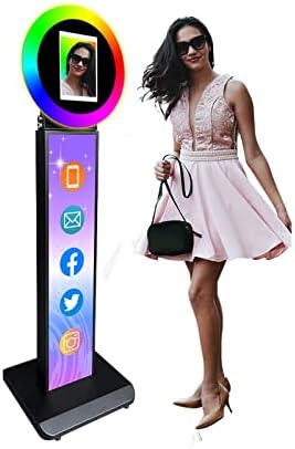Diosta Portable 12.9 iPad Pro Photo Booth Machine, Metal Shell iPad Stand Selfie Photobooth со рекламирање светло кутија, бесплатно сопствено лого, RGB Ring Light, за забави за изнајмување на свадба