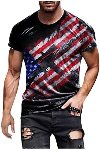 Маици за кратки ракави во војник од Менс за мажи американско знаме Патриотска графичка маица 4-ти јули ретро мускуларни врвови на врвови