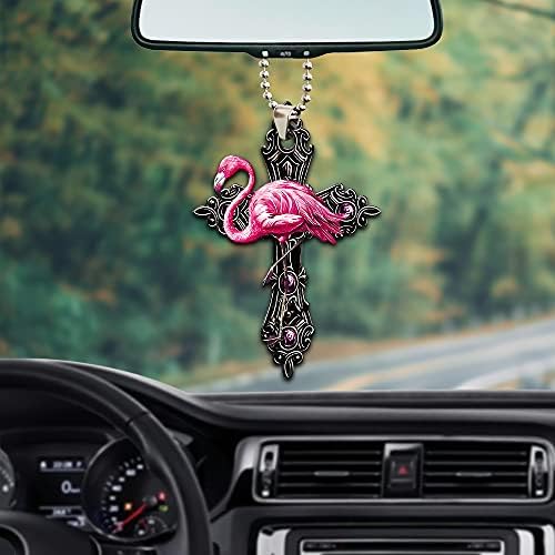 Тропски хибискус фламинго Бог вели дека сте цветни автомобили што висат декоративен украс за автомобили за внатрешни работи за задниот