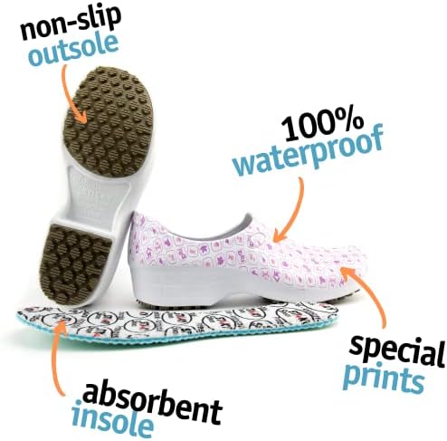 Лепливи печатени шарени чевли за медицински сестри - професионални чевли за жени - медицински сестри ветеринари CNA LPN RN - Водоотпорна