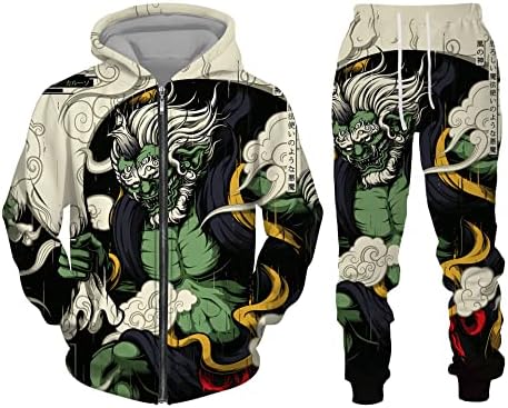 Remhumhai Dragon 3D печати дуксери за џемпери поставени 2 парчиња машка тренерка/пулвер/џемпери/џемпери