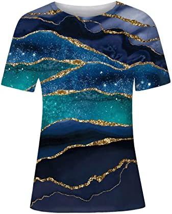 Есен лето памучна маица за дами 2023 година со кратки ракави екипаж вратот на вратот графички мермер печатење кошула ФА