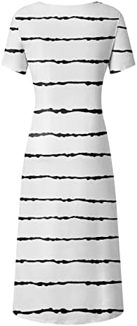Женски фустани жени со долг обичен фустан од лабава лента за печатење со кратки ракави околу вратот фустан со шорцеви