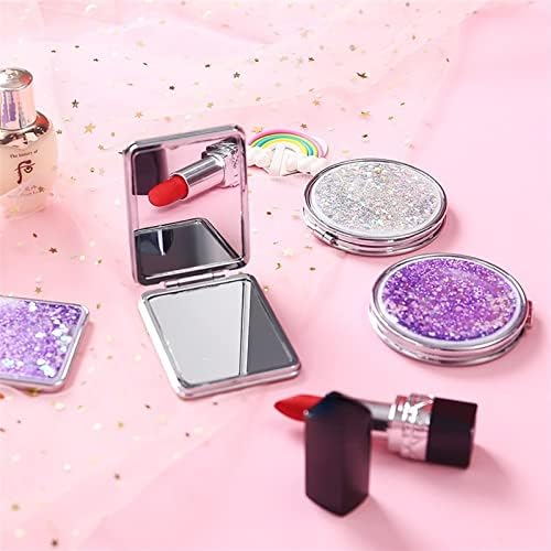 Visaml Преносно двострано склопување козметичко огледало женски подароци со проток на пенлив песок мини шминка огледало Компактен џеб огледала