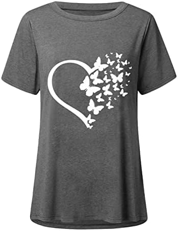 Womenенски обичен туничен врвови од пеперутка печати срцеви графички маици лето кратки ракави екипаж лабава фит блуза блуза