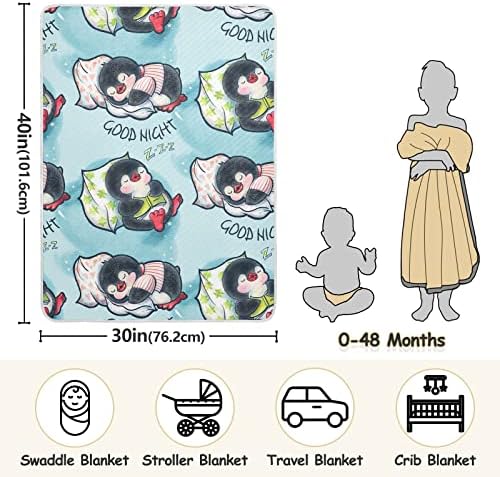 Swaddle Clabte Penguin Sleepon Cotton Conce за новороденчиња, примање ќебе, лесен меко залепено ќебе за креветчето, шетач, расадници за ќебиња,