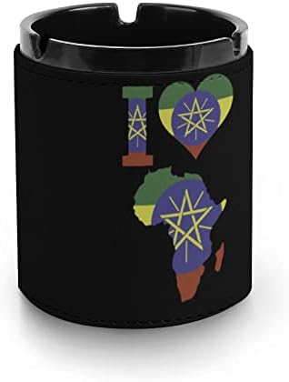 Јас многу го сакам Етиопија знаме Африка кожен пепелник модерни фиоки за пепел за украси за домашни канцеларии